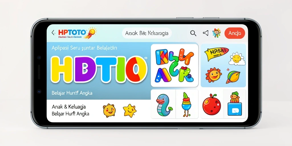 Antarmuka interaktif HPTOTO untuk belajar huruf dan angka.