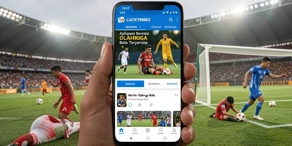 Tampilan antarmuka utama LUCKYMINO dengan berita olahraga bola terbaru.